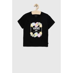 Detské bavlnené tričko Vans ELEVATED FLORAL CREW Black čierna farba, s potlačou