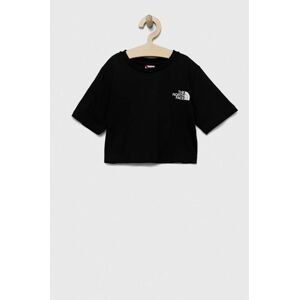 Detské bavlnené tričko The North Face čierna farba, s potlačou