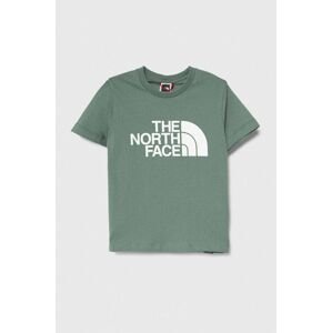 Detské bavlnené tričko The North Face zelená farba, s potlačou