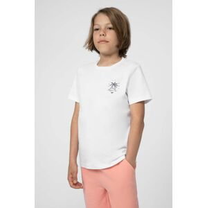 Detské bavlnené tričko 4F biela farba, s potlačou