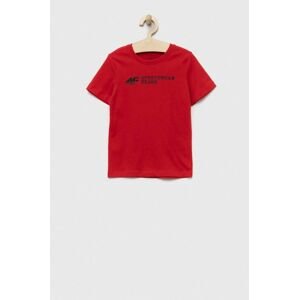 Detské bavlnené tričko 4F červená farba, s potlačou
