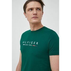 Bavlnené tričko Tommy Hilfiger zelená farba, s potlačou