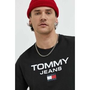 Bavlnené tričko Tommy Jeans čierna farba, s potlačou