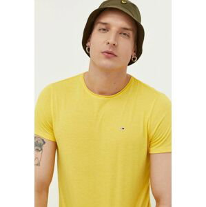 Tričko Tommy Jeans pánske, žltá farba, jednofarebné