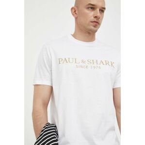 Bavlnené tričko Paul&Shark biela farba, s nášivkou