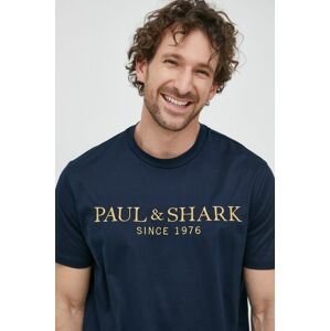 Bavlnené tričko Paul&Shark tmavomodrá farba, s nášivkou