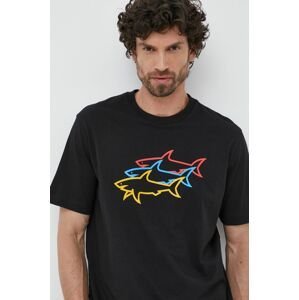 Bavlnené tričko Paul&Shark čierna farba, s potlačou