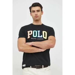 Bavlnené tričko Polo Ralph Lauren čierna farba, s nášivkou