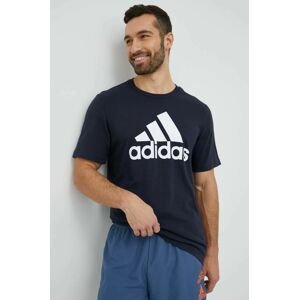 Bavlnené tričko adidas tmavomodrá farba, s potlačou