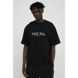 Bavlnené tričko Young Poets Society Young Yoricko čierna farba, s potlačou