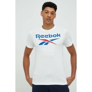 Bavlnené tričko Reebok biela farba, s potlačou