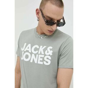 Bavlnené tričko Jack & Jones JJECORP zelená farba, s potlačou