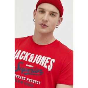 Bavlnené tričko Jack & Jones JJELOGO červená farba, s potlačou, 12220500