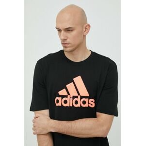 Bavlnené tričko adidas čierna farba, s potlačou