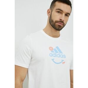 Bavlnené tričko adidas biela farba, s potlačou