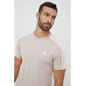 Bavlnené tričko adidas béžová farba, vzorované