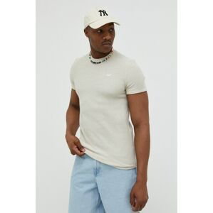 Tričko Hollister Co. pánske, béžová farba, jednofarebné