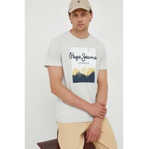 Tričko Pepe Jeans Roslyn pánske, šedá farba, s potlačou