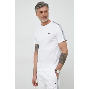 Bavlnené tričko Lacoste TH5071-001, biela farba, s nášivkou