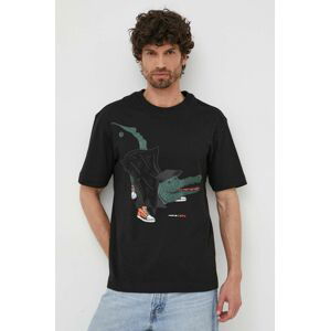 Bavlnené tričko Lacoste x Netflix čierna farba, vzorované