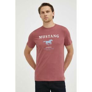 Bavlnené tričko Mustang červená farba, s potlačou