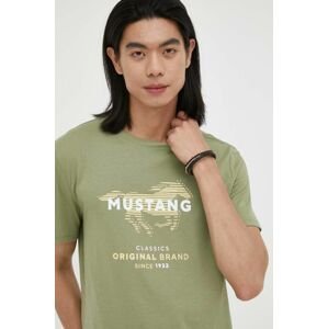 Bavlnené tričko Mustang zelená farba, s potlačou