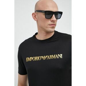Tričko Emporio Armani pánske, čierna farba, s potlačou