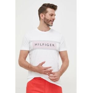 Bavlnené tričko Tommy Hilfiger biela farba, s potlačou