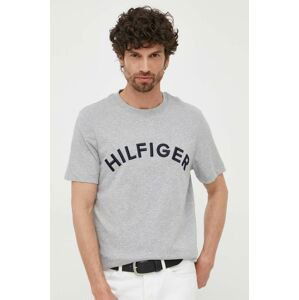 Bavlnené tričko Tommy Hilfiger šedá farba, vzorované
