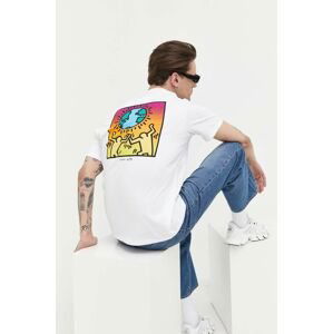 Bavlnené tričko Billabong x Keith Haring biela farba, s potlačou