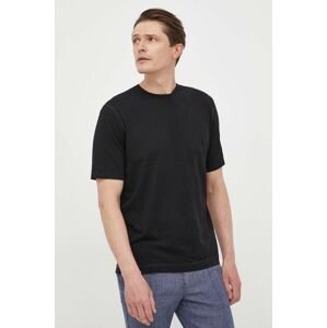 Bavlnené tričko Sisley čierna farba, jednofarebný