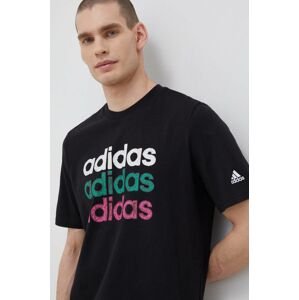 Bavlnené tričko adidas čierna farba, vzorované