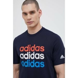 Bavlnené tričko adidas tmavomodrá farba, s potlačou