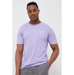Bavlnené tričko Columbia fialová farba, s potlačou