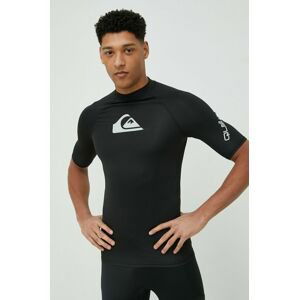 Tričko Quiksilver All Time pánske, čierna farba, s potlačou, swimmwear