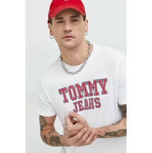 Bavlnené tričko Tommy Jeans biela farba, s potlačou