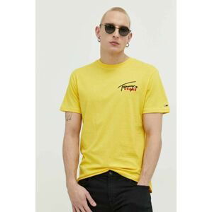 Bavlnené tričko Tommy Jeans žltá farba, s nášivkou