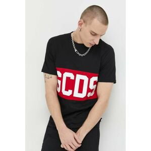 Bavlnené tričko GCDS čierna farba, s potlačou