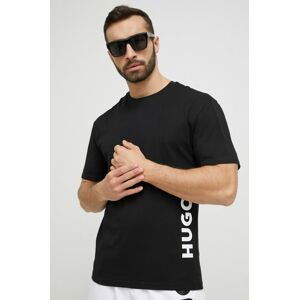 Plážové tričko HUGO čierna farba, s potlačou