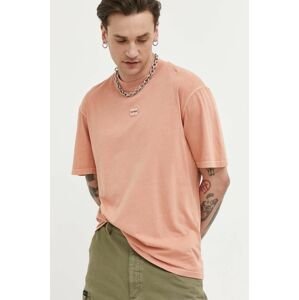 Bavlnené tričko HUGO oranžová farba, jednofarebné