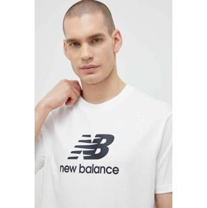 Bavlnené tričko New Balance biela farba, vzorované