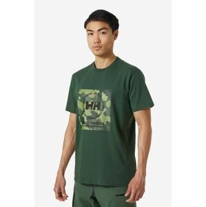 Bavlnené tričko Helly Hansen zelená farba, s potlačou