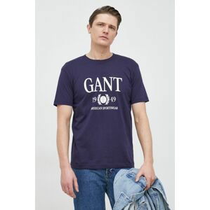 Bavlnené tričko Gant tmavomodrá farba, vzorované