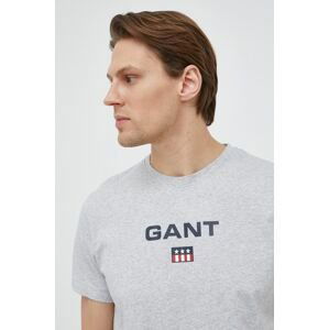 Bavlnené tričko Gant šedá farba, s potlačou