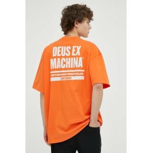 Bavlnené tričko Deus Ex Machina oranžová farba, s potlačou