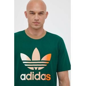 Bavlnené tričko adidas Originals zelená farba, s potlačou