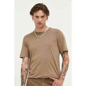 Tričko Abercrombie & Fitch pánske, hnedá farba, jednofarebné