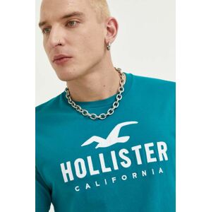 Bavlnené tričko Hollister Co. zelená farba, s nášivkou