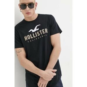Bavlnené tričko Hollister Co. čierna farba, s nášivkou