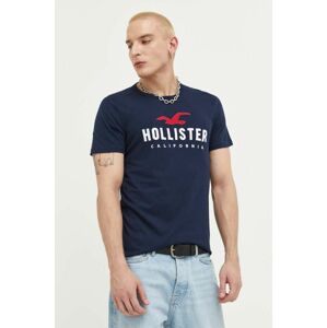 Bavlnené tričko Hollister Co. tmavomodrá farba, s nášivkou